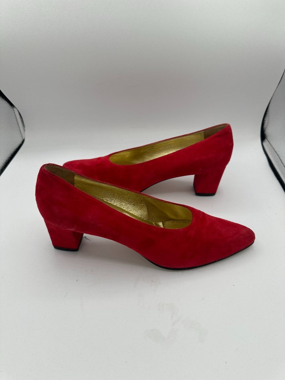 Vintage Pancaldi Sweetheart Red Suede Slip On Chunky Heels Women's 9